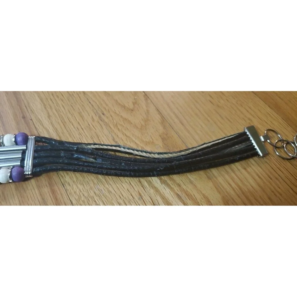 Black Leather &‎ Multi Color Wood and Plastic Beads Chain Belt Boho Hippie